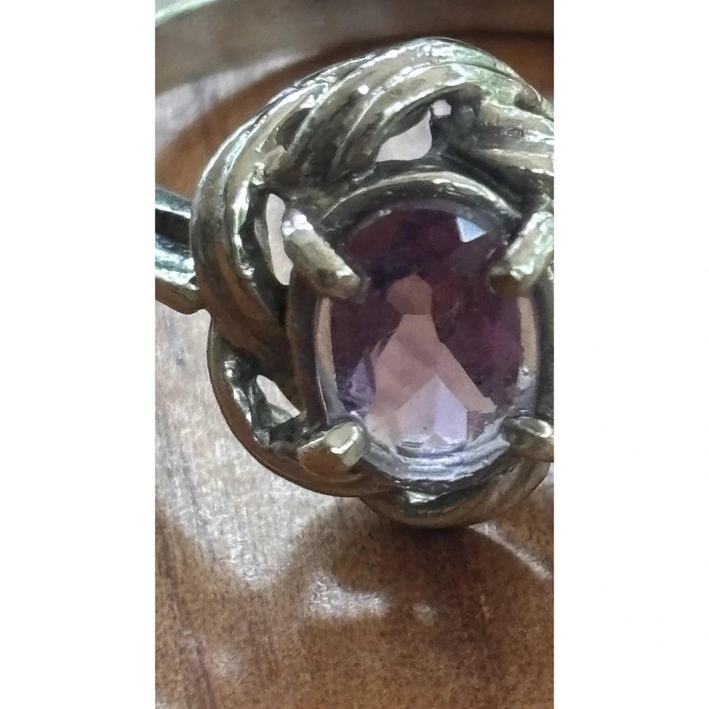 VTG Amethyst Gemstone Sterling Silver Ring Size 6.5 - Picture 2 of 8